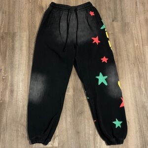 Palm Angels Black Sweatpants Paradise Text with Multicolor Stars Design